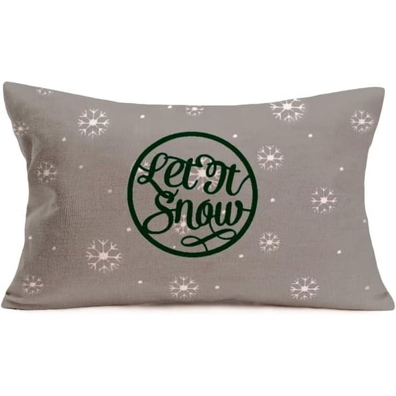Snowflake Let it Snow Throw Pillow Cover 12x20 Inch Grey Green Merry Christmas Winter Holiday Farmhouse It‘s Cold Outside Decorative Throw Lumbar Pillow Cases Rectangular Cotton Linen