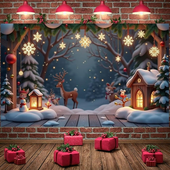 Snowflake Lighted Christmas Banner Christmas Tree Design Holiday Banner Reindeer Pattern Snow Scene Festive Banner for Christmas Decoration Holiday Party Home Decor