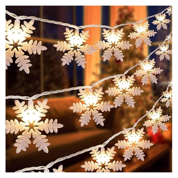 Snowflake Lights 8FT - Christmas Decorations, 10 Warm White Glitter Snowflakes Indoor/Outdoor String Lights for Tree, Bedroom, Winter Holiday Decor