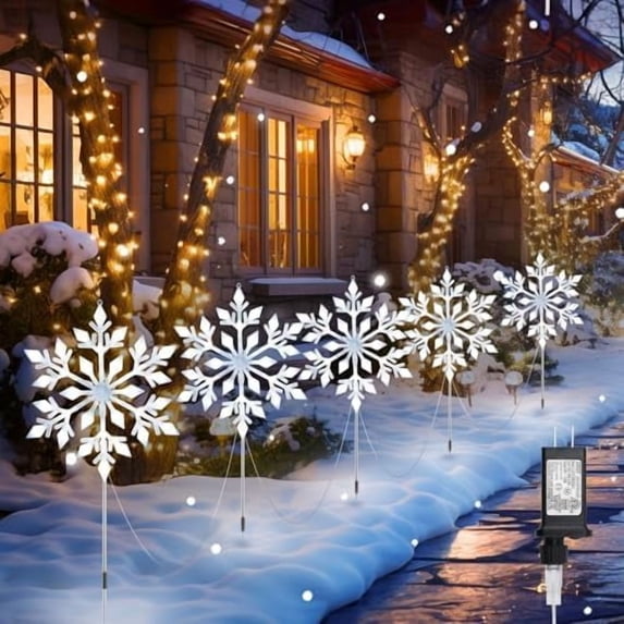 Snowflake Lights Outdoor, 10 Large Snowflake Christmas Pathway Lights, Christmas Decorations Outside Yard Sidewalk Walkway Driveway Marker Stake, White