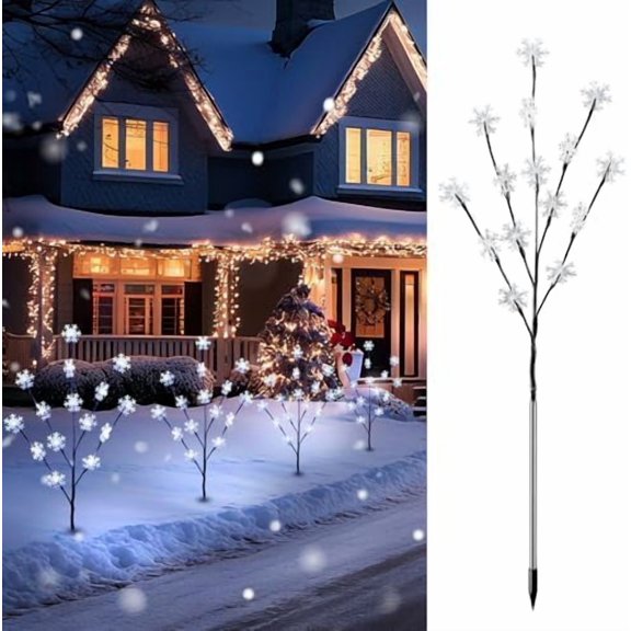 Snowflake Lights Outdoor Pathway, 8 Packs Lighted Branches Christmas Yard Decor, Small Tree with Lights, Twig Branch Outdoor Christmas Decorations, Pure White$$Tools & Hardware Other