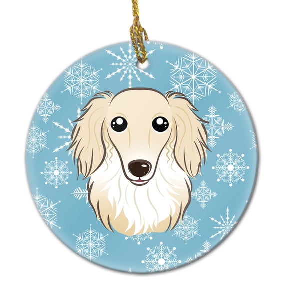 Snowflake Longhair Creme Dachshund Ceramic Ornament