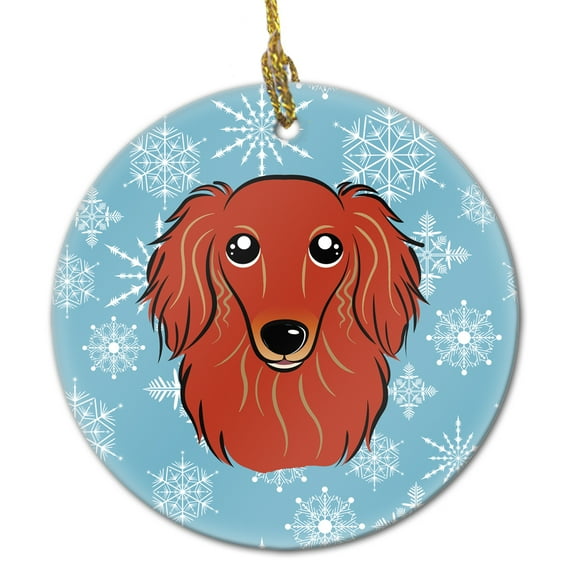 Snowflake Longhair Red Dachshund Ceramic Ornament
