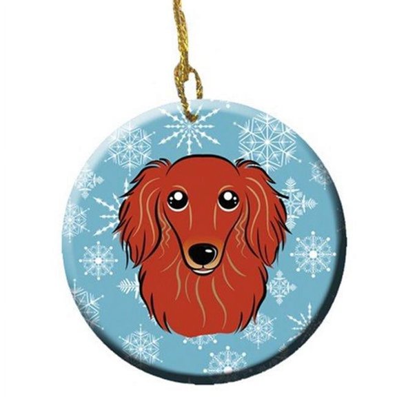 Snowflake Longhair Red Dachshund Ceramic Ornament