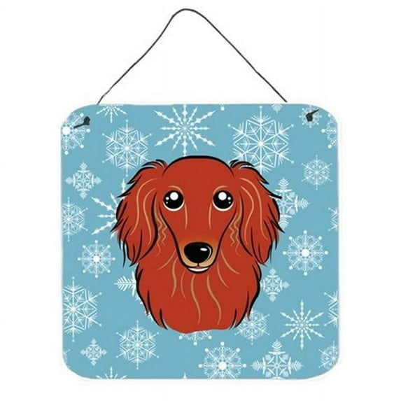 Snowflake Longhair Red Dachshund Wall and Door Hanging Prints