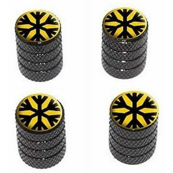 Snowflake Low Temperature Symbol Black on Yellow Tire Rim Wheel Aluminum Valve Stem Caps, Multiple Colors