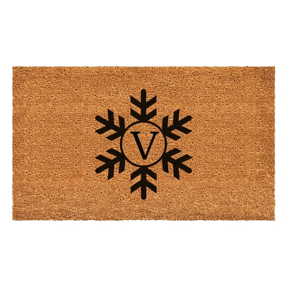 Snowflake Monogram Doormat, 17" x 29" (Letter V)