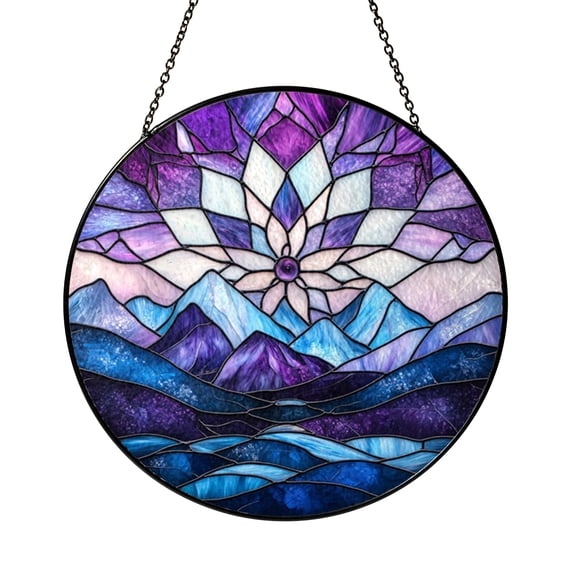 Snowflake Mountain Stained Glass Suncatcher – Winter Theme Window Decor2101