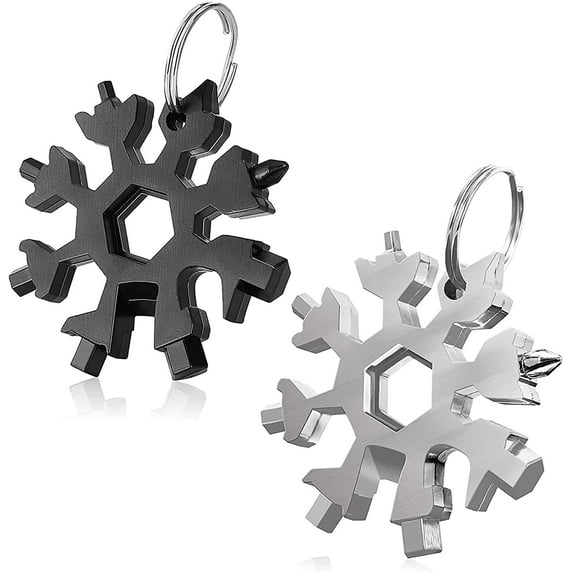 Snowflake Multi-Function Tool, 18-in-1 Snowflake Multi-Function Tool, Stainless Steel Snowflake Hand Tool with Keychain, Men's Gadgets, Christmas Gift, Cool Tool Gift (Black, Silver)