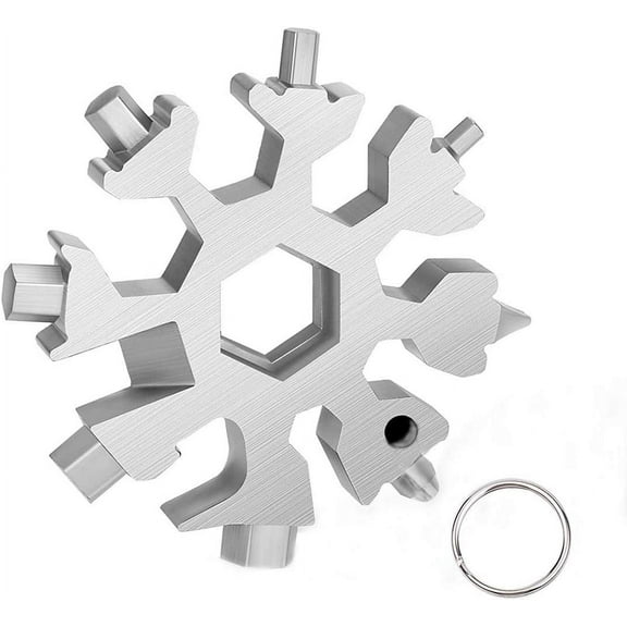 Snowflake Multi-Tool, 18-in-1 Stainless Steel MultiTool Wrench/Bottle Opener/Screwdriver Kit with Key Ring, Tactical Tool for Outdoor Camping Daily Tool 1PC (sliver)