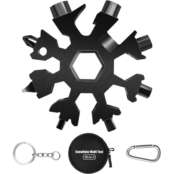 Snowflake Multi Tool, 1PCS Silver 18 in 1 Snowflake Tool Stainless Steel Snowflake Handy Tool with Carabiner Clip, Keyring and Storage Bag