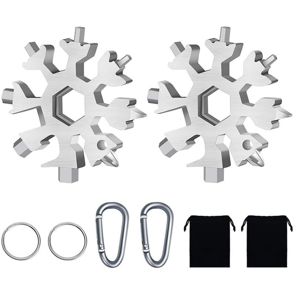Snowflake Multitool, 2 Pcs Portable Snowflake Wrench, 18-in-1 Stainless Steel Cool Gadgets Hand Multi Tool, Stocking Stuffers for Men, Christmas Gifts (Silver)