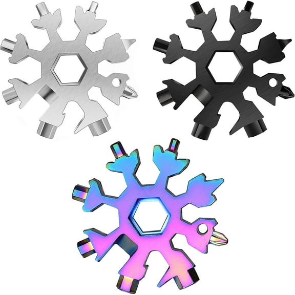 Snowflake Multitool, 3 Pack 18-in-1 Snowflake Stainless Steel Multi Tool, Compact Flat Phillips Screwdriver Wrench/Bottle Opener Kit, Gifts for Men, Cool Gadgets for Men, Mini Durable and Portable
