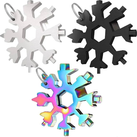 Snowflake Multitool, 3 Pack 18-in-1 Stainless Multi Tool, Compact Flat Phillips Screwdriver Wrench/Bottle Opener Kit, Cool Gadgets for Men, Mini Durable and Portable, Great Christmas Gift, Multicolor
