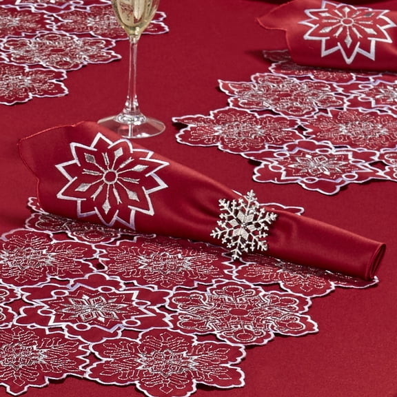 Snowflake Napkins Dark Red Set of Four Napkins Set of 4