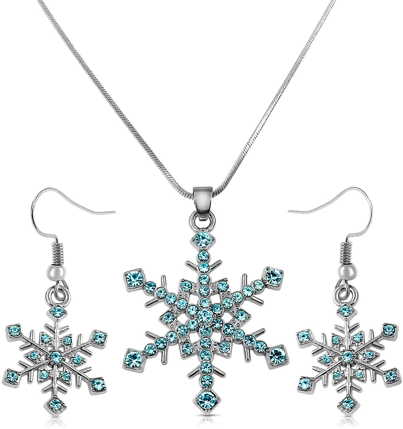 Snowflake Necklace and Dangle Crystal Rhinestone Earrings Christmas