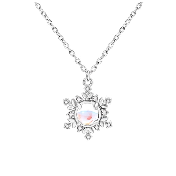 Snowflake Necklace for Women by Ginger Lyne Simulated Moonstone CZ Sterling Silver Christmas Jewelry Gift