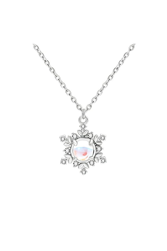 Snowflake Necklace for Women by Ginger Lyne Simulated Moonstone CZ Sterling Silver Christmas Jewelry Gift