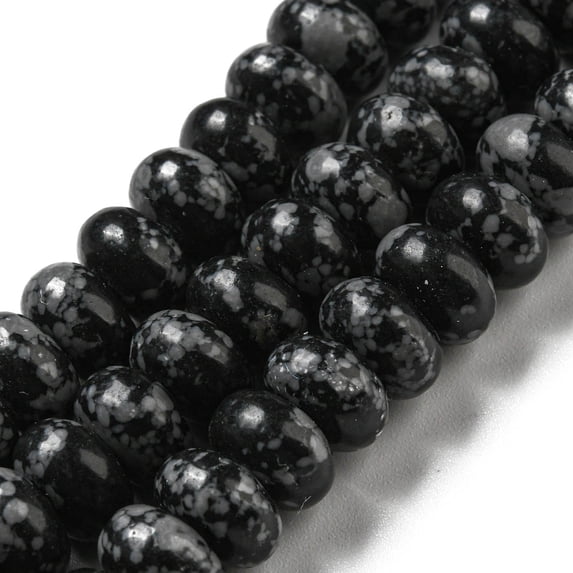 Snowflake Obsidian Beads Strands Rondelle 8~8.5x5~5.5mm Hole: 1.2mm 76~77pcs/strand 15.20''~15.47"(38.6~39.3cm)
