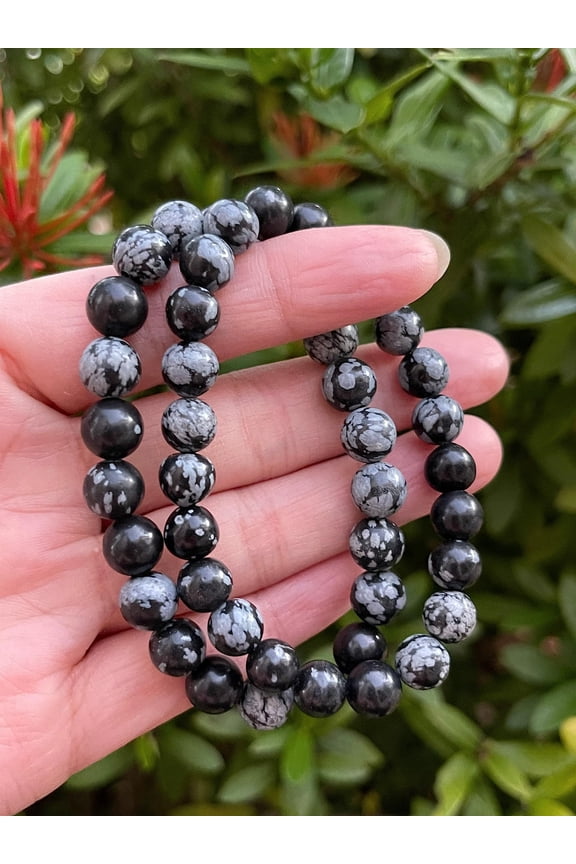 Snowflake Obsidian Crystal Bead Bracelet 8mm, Wholesale Genuine Snowflake Obsidian Stretch Gemstone Bracelet, Gift for Men & Women (1)