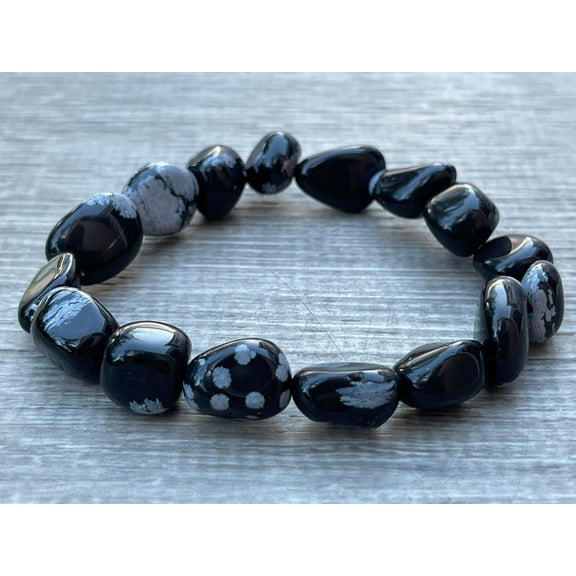 Snowflake Obsidian Crystal Nugget Bracelet, Wholesale Genuine Snowflake Obsidian Tumbled Gemstone Bracelet, Gift for Men & Women (1)