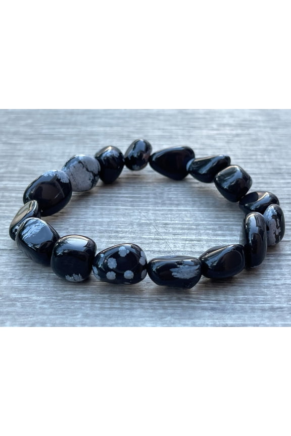 Snowflake Obsidian Crystal Nugget Bracelet, Wholesale Genuine Snowflake Obsidian Tumbled Gemstone Bracelet, Gift for Men & Women (1)