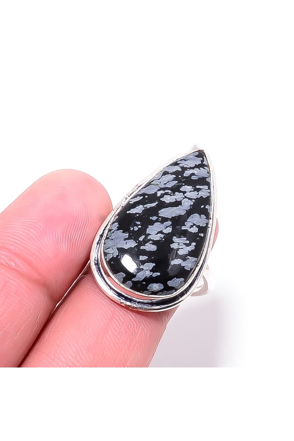 Snowflake Obsidian - Utah Designer Handmade 925 Sterling Silver Ring S.8 R28