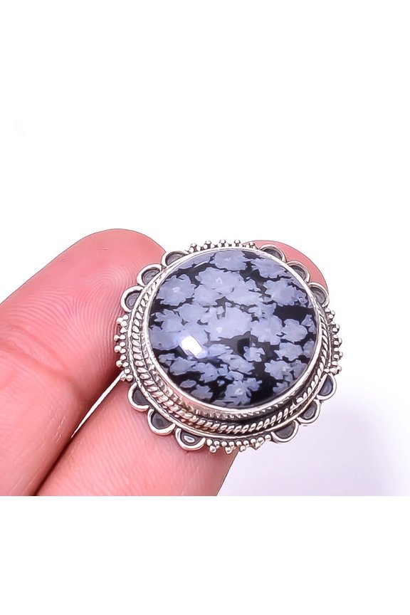 Snowflake Obsidian - Utah Fine Art Oxidised 925 Sterling Silver Ring S.8.5 R46