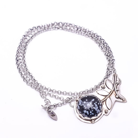 Snowflake Obsidian - Utah Flower 925 Sterling Silver Chain Pandent 17.99" CP4429