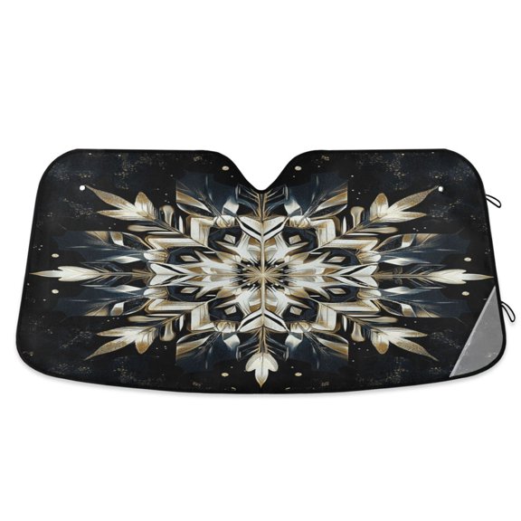 Snowflake Of Glod Feathers Car Windshield Sun Shade Foldable Car Front Window Visor Heat and UV Protection 53x23.5