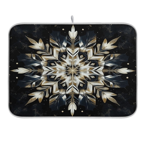 Snowflake Of Glod Feathers Dish Drying Mat 16x18 Absorbent Microfiber Draining Rack Pad for Kitchen Counter Sink