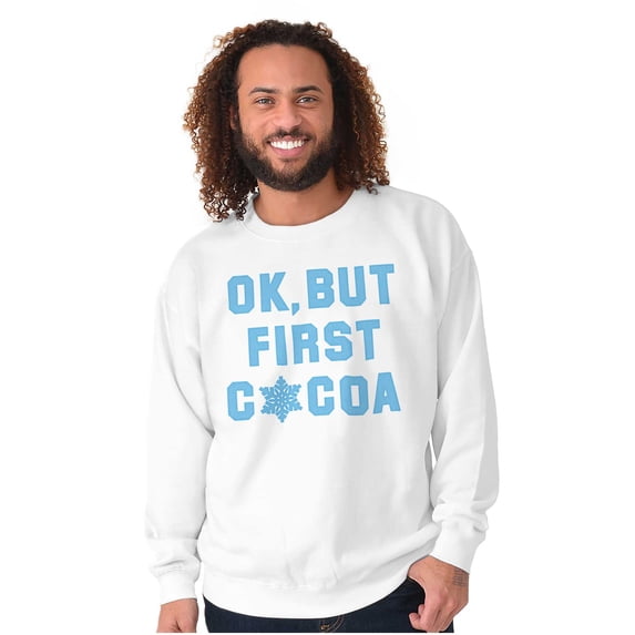 Snowflake Ok But First Hot Cocoa Unisex Plus Fleece Graphic Sweatshirt Brisco Brands 5X