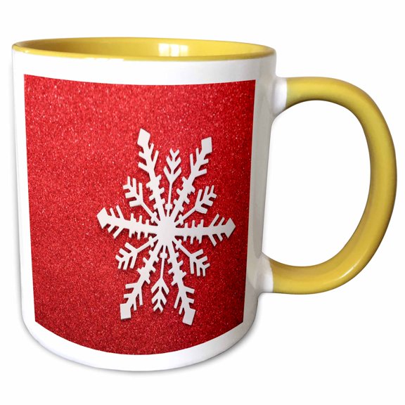 3drose, Snowflake on Red Background, 15oz Two-tone Yellow Mug