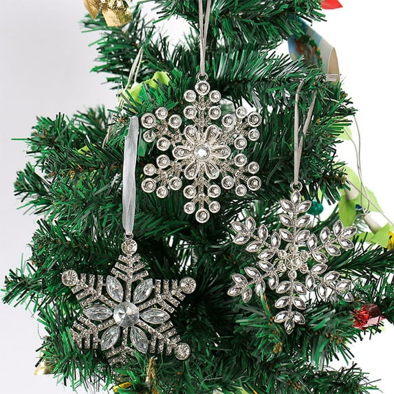Snowflake Ornament under $5! Cagogo Christmas Metal Snowflake Pendant with Rhinestones, Transparent Bright Silver Christmas Tree Decoration, Shiny Holiday Ornament for Home Party Decor