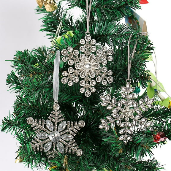 Snowflake Ornament under $5! Cagogo Christmas Metal Snowflake Pendant with Rhinestones, Transparent Bright Silver Christmas Tree Decoration, Shiny Holiday Ornament for Home Party Decor