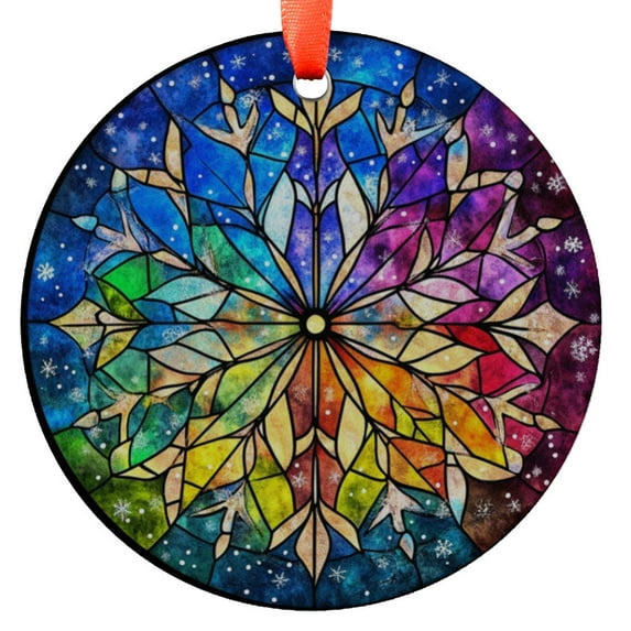 Snowflake Ornament, Colorful Christmas Ornament, Winter Holiday Decor, Round Ornament, Artistic Ornament, Christmas gift idea, Keepsake, Holiday Keepsake, Xmas Tree Hanging Decorat