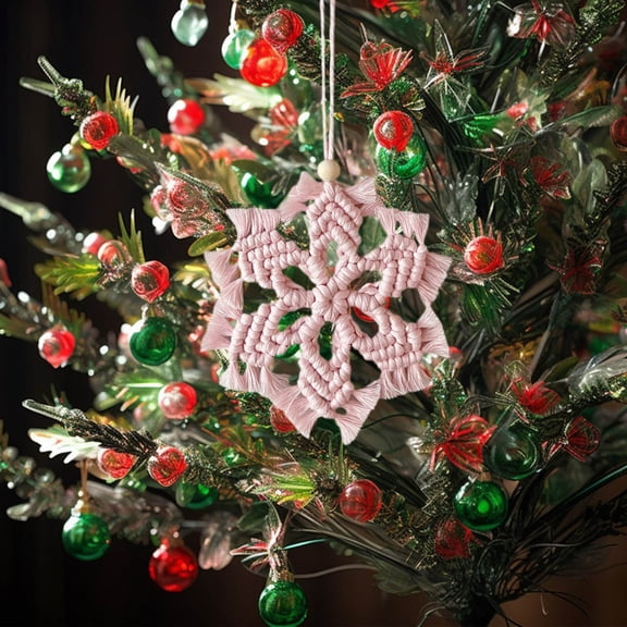 Snowflake Ornament Hand-Woven Wall Hanging, Christmas Star Decor for Home Mantel Display, Holiday Party Favor and Stocking Stuffer, Five-Pointed Pendant for Seasonal Celebration and Front Akmoler