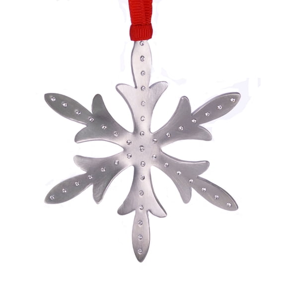Snowflake Ornament brushed Pewter with Austrian Chrystals made in USA