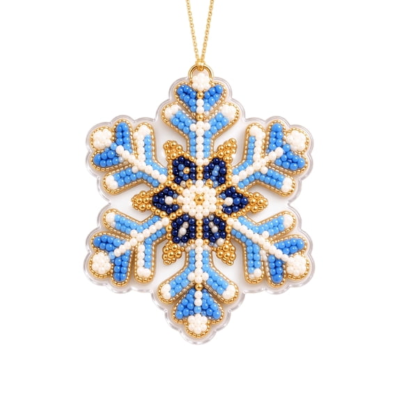 Snowflake With Design Snowflake Ornament with Exquisite Beaded Design, Blue, White and Gold ...