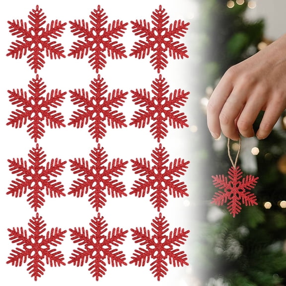 Snowflake Ornaments,12Pcs Winter Snowflake Ornaments,Snowflake Hanging Decor Christmas Ornaments Plastic Glitter Crafts for Winter New Year Xmas Tree Party Home Decor(Red #02)