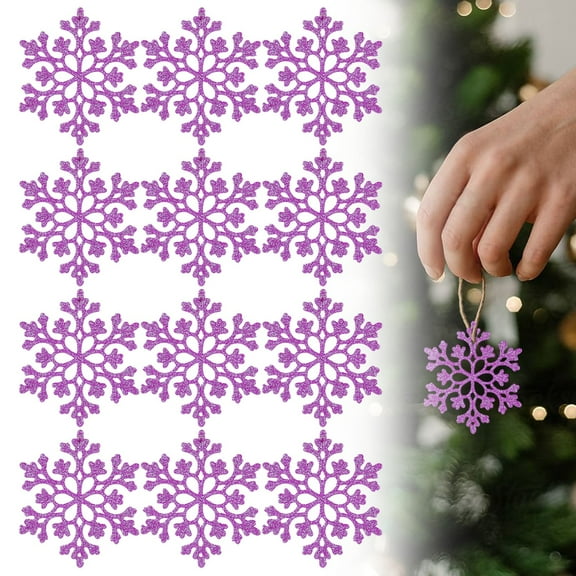 Snowflake Ornaments,12Pcs Winter Snowflake Ornaments,Snowflake Hanging Decor Christmas Ornaments Plastic Glitter Crafts for Winter New Year Xmas Tree Party Home Decor(Purple #01)