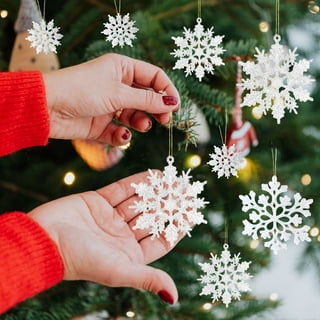 Longrv 36pcs Christmas White Snowflake Ornaments Plastic Glitter