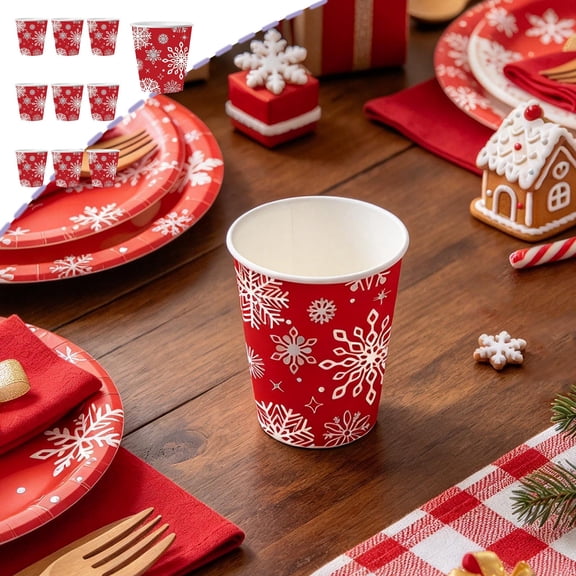 Snowflake Party Tableware, Christmas Paper Serving Set, Bring a Coordinated Pattern to Holiday Meals and Refreshment Tables, Seasonal Printed Plates and Cups with Matching Napkins