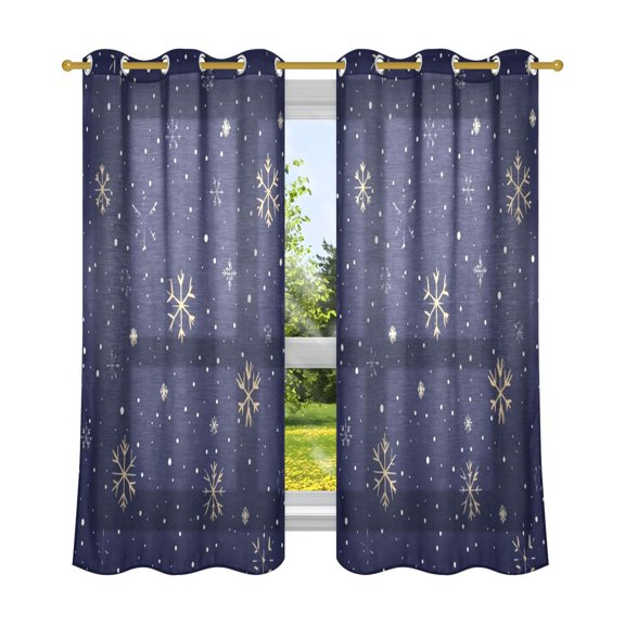 Snowflake Pattern Design Breathable Sheer Curtains 63x52in Soft Light Filtering, UV Protection and Thermal Insulation