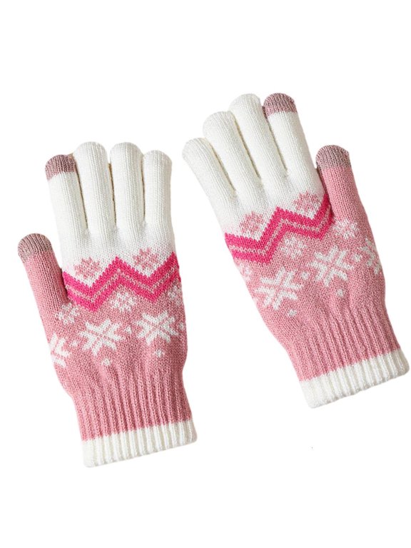 Snowflake Pattern Gloves for Adults, Winter Knitwear, Full Finger Coverage, Outdoor Commuting, Daily Looks