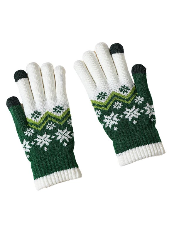 Snowflake Pattern Gloves for Adults, Winter Knitwear, Full Finger Coverage, Outdoor Commuting, Daily Looks