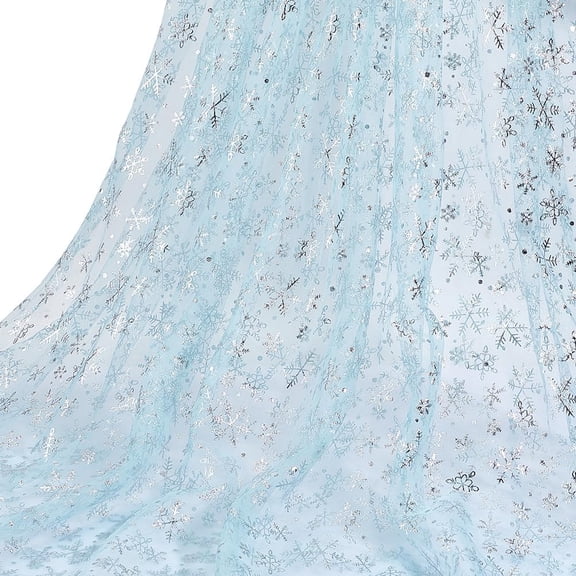 Snowflake Pattern Nylon Mesh Fabric for Dress Costumes Decoration Aqua 160cm