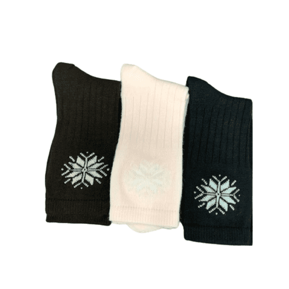 Snowflake Pattern Soft Acrylic Crew Women's Socks W7111S (Assorted - Black/Brown/Pink, Fits Shoe Size 4-10, Socks Size 9-11)