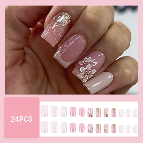 Snowflake Patterned Fake Nails SelfAdhesive Winter Black Manicure Set For Women And Special Event