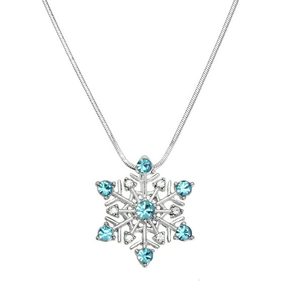 Snowflake Pendant Necklace Rhinestone Crystal Rhodium Plated 17 Inch Snake Chain J0415-AQ